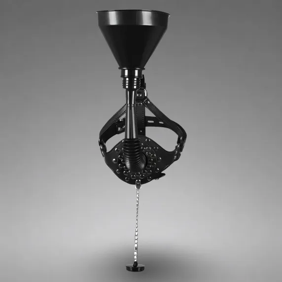 Open Mouth Gag Head Harness with Funnel - Black