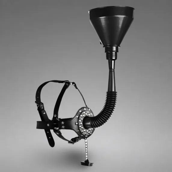 Open Mouth Gag Head Harness with Funnel - Black