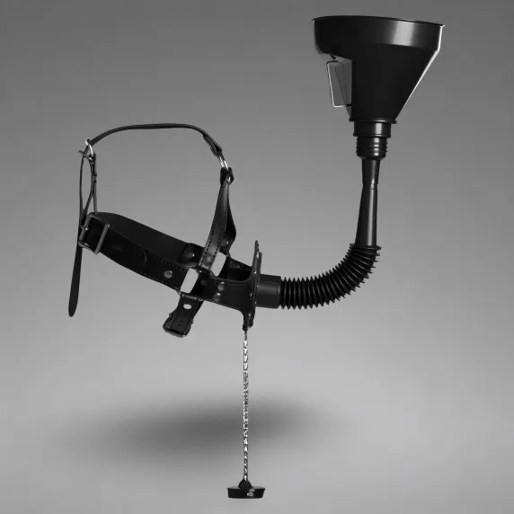 Open Mouth Gag Head Harness with Funnel - Black