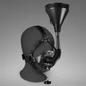 Open Mouth Gag Head Harness with Funnel - Black