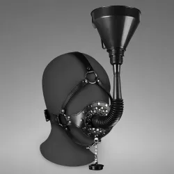 Open Mouth Gag Head Harness with Funnel - Black